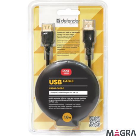 DEFENDER Kabel USB USB02-06PRO USB2.0 AM-AF, 1.8 m